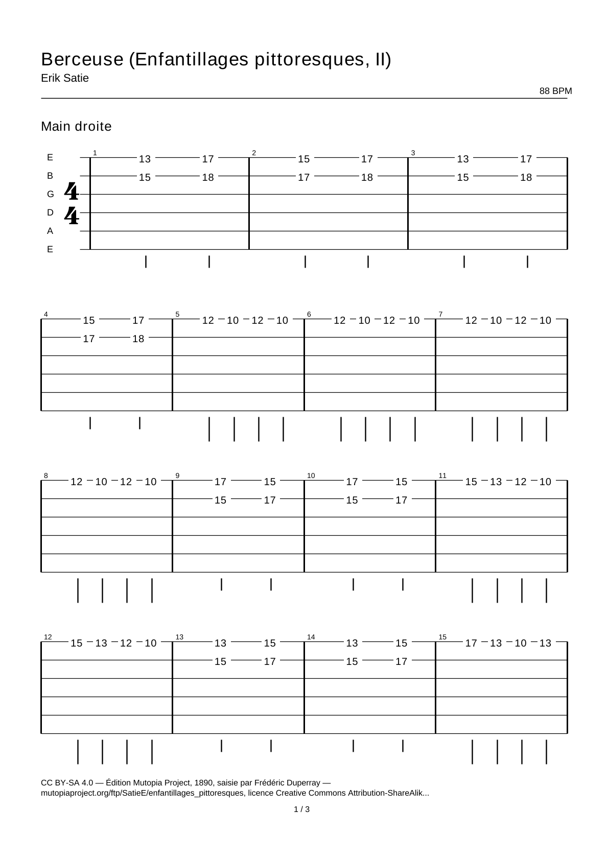 Berceuse (Enfantillages pittoresques, II) — Tablature guitare