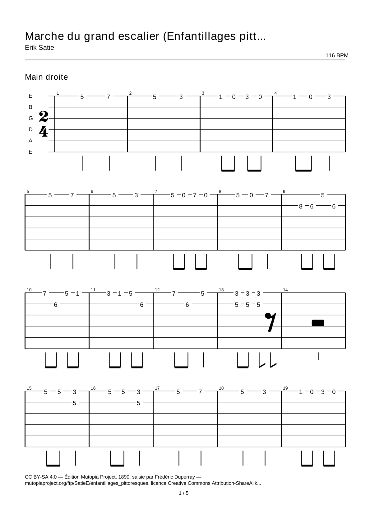 Marche du grand escalier (Enfantillages pittoresques, III) — Tablature guitare