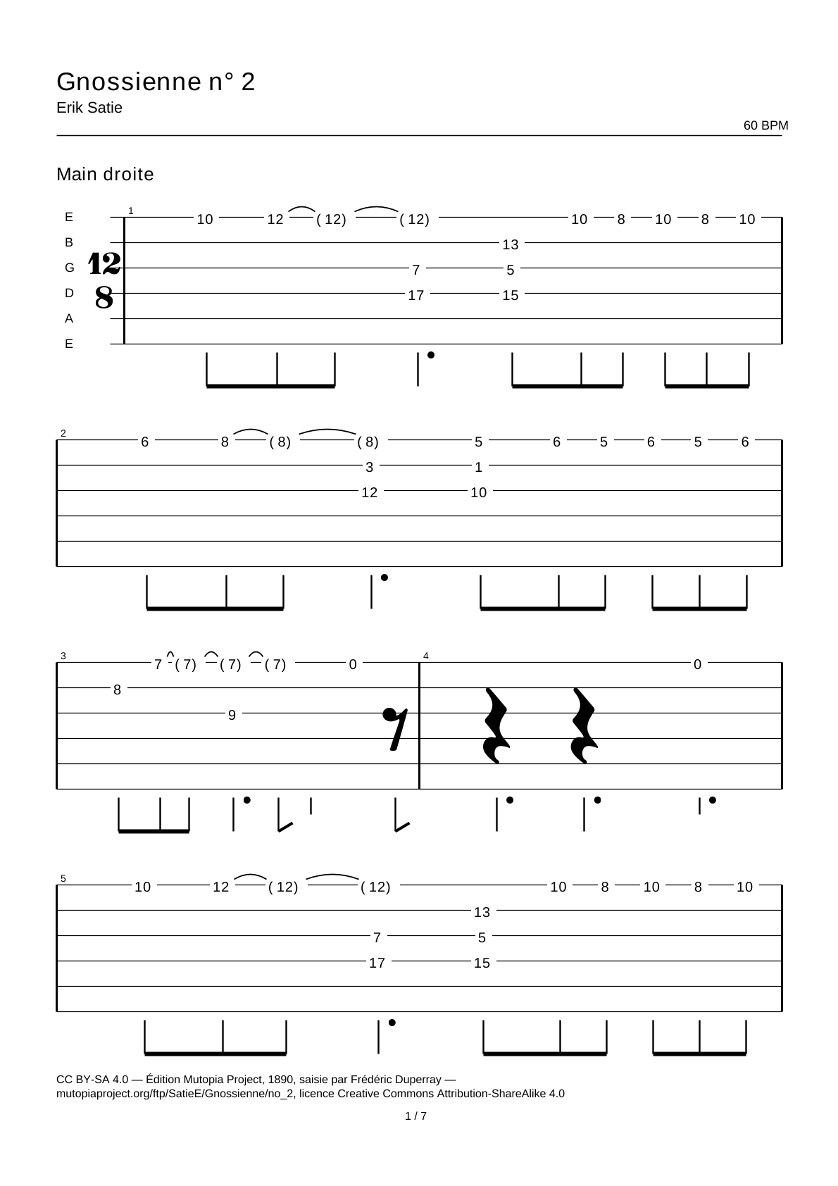 Gnossienne No. 2 — Guitar Tab
