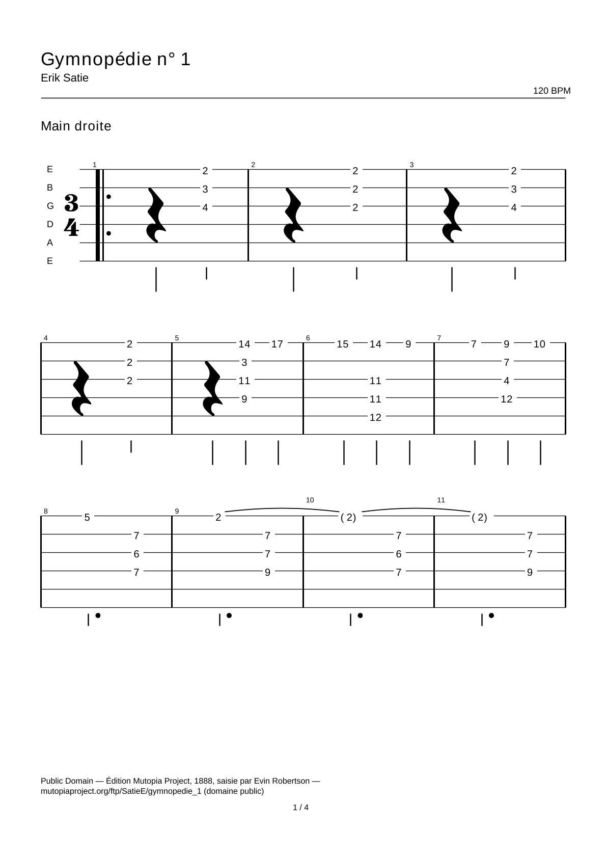 Gymnopédie No. 1 — Guitar Tab