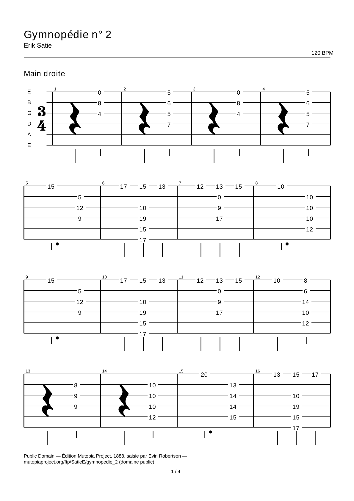 Gymnopédie n.º 2 — Tablatura de guitarra