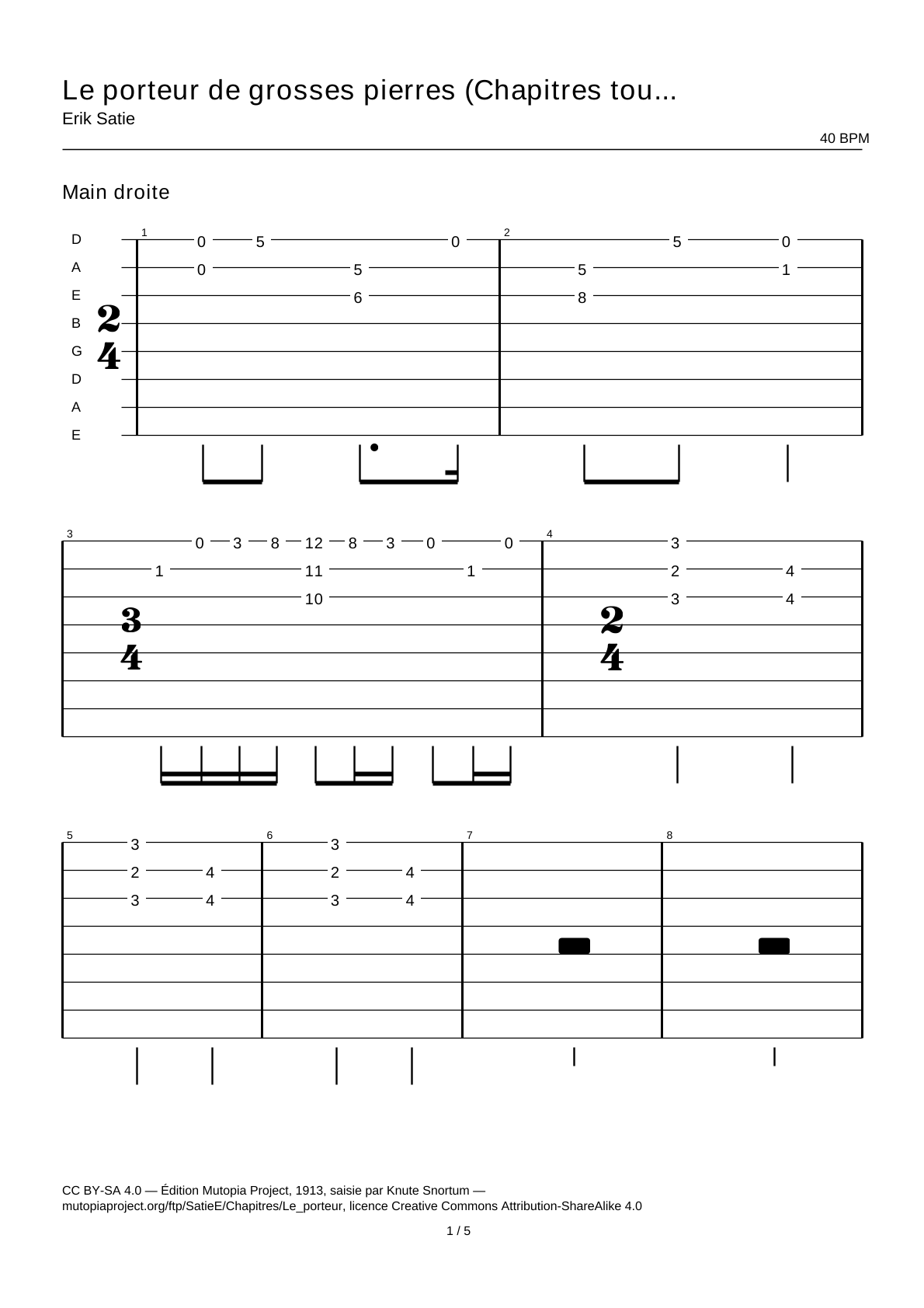 Le porteur de grosses pierres (Chapitres tournés en tous sens) — Tablature guitare