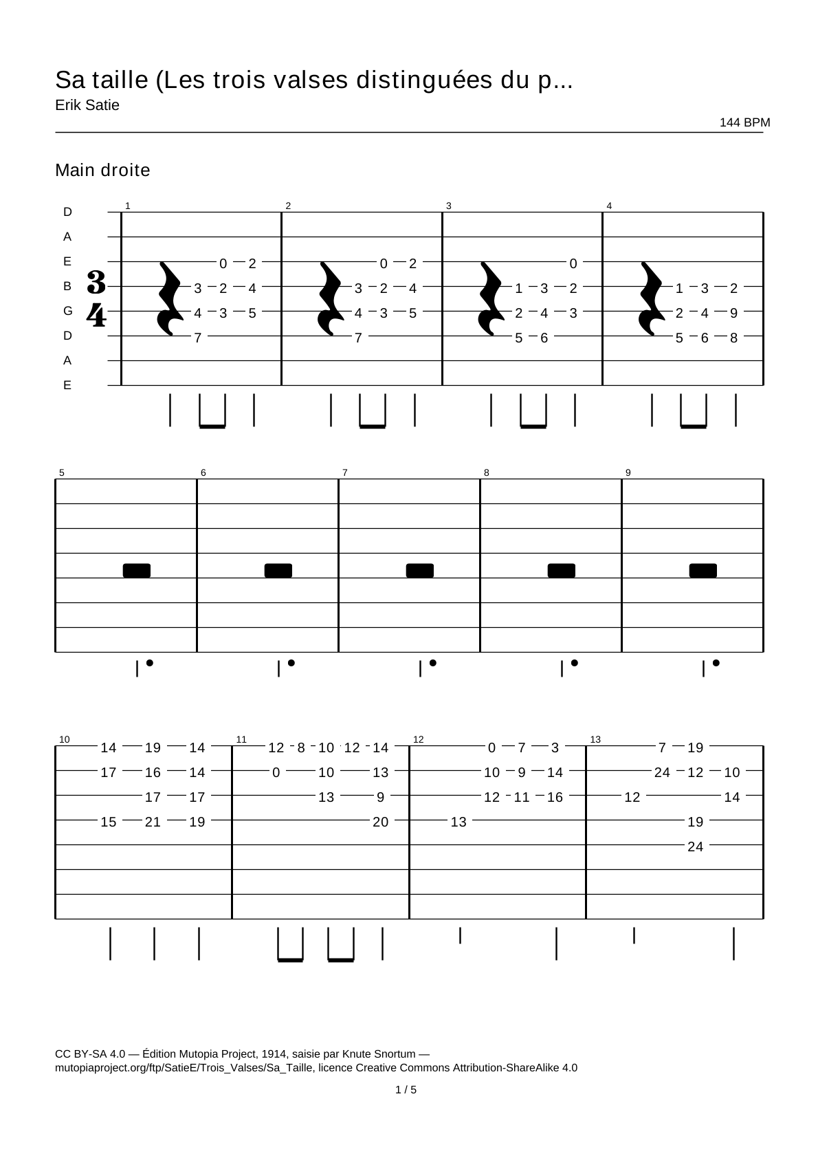 Sa taille (Les trois valses distinguées du précieux dégoûté, I) — Guitar Tab