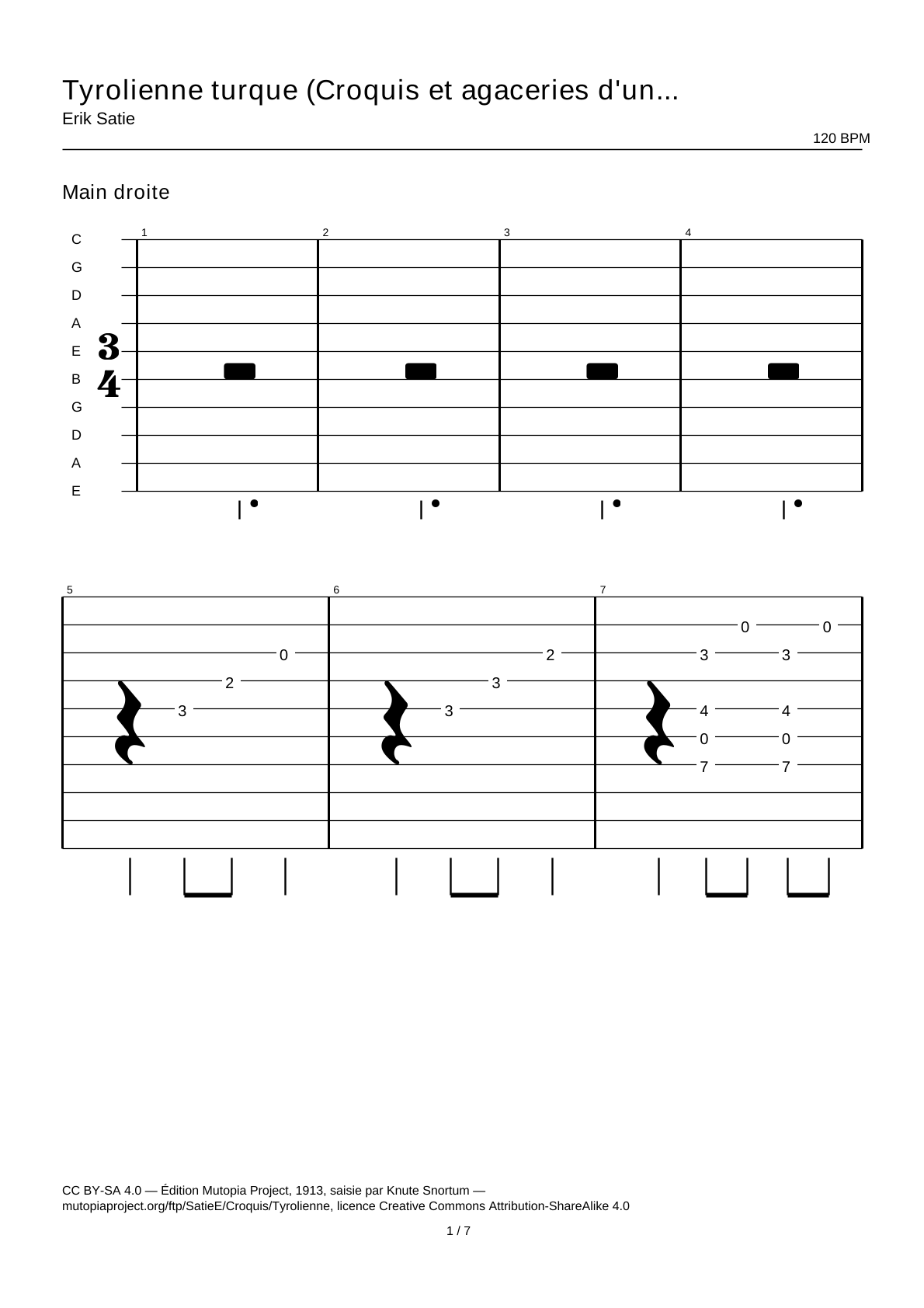 Tyrolienne turque (Croquis et agaceries d'un gros bonhomme en bois) — Tablatura de guitarra