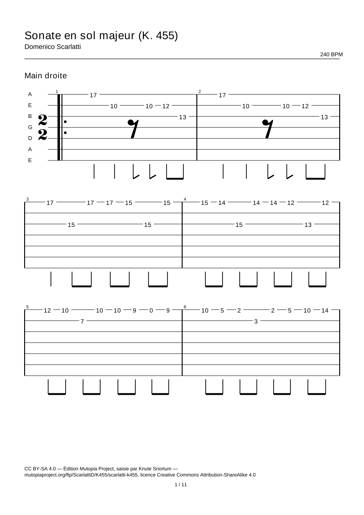 Keyboard Sonata in G major (K. 455) — Guitar Tab