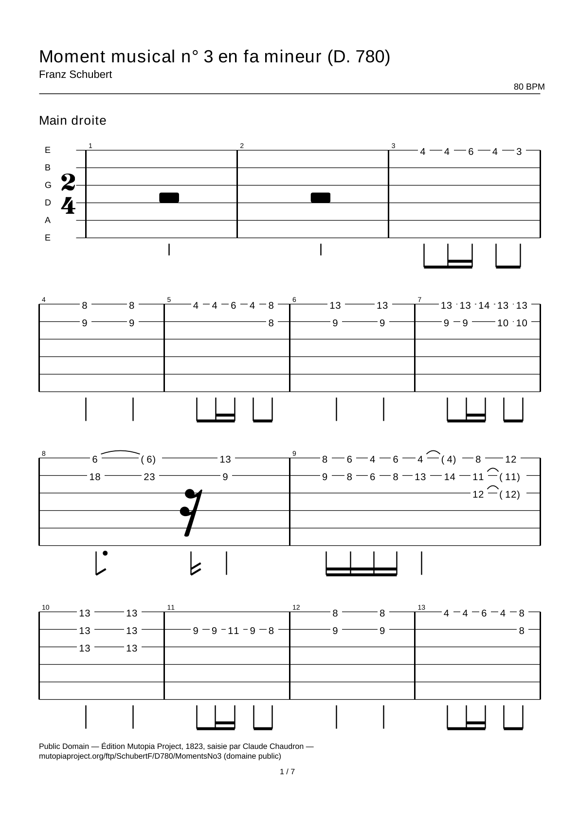 Moment musical No. 3 in F minor (D. 780) — Guitar Tab