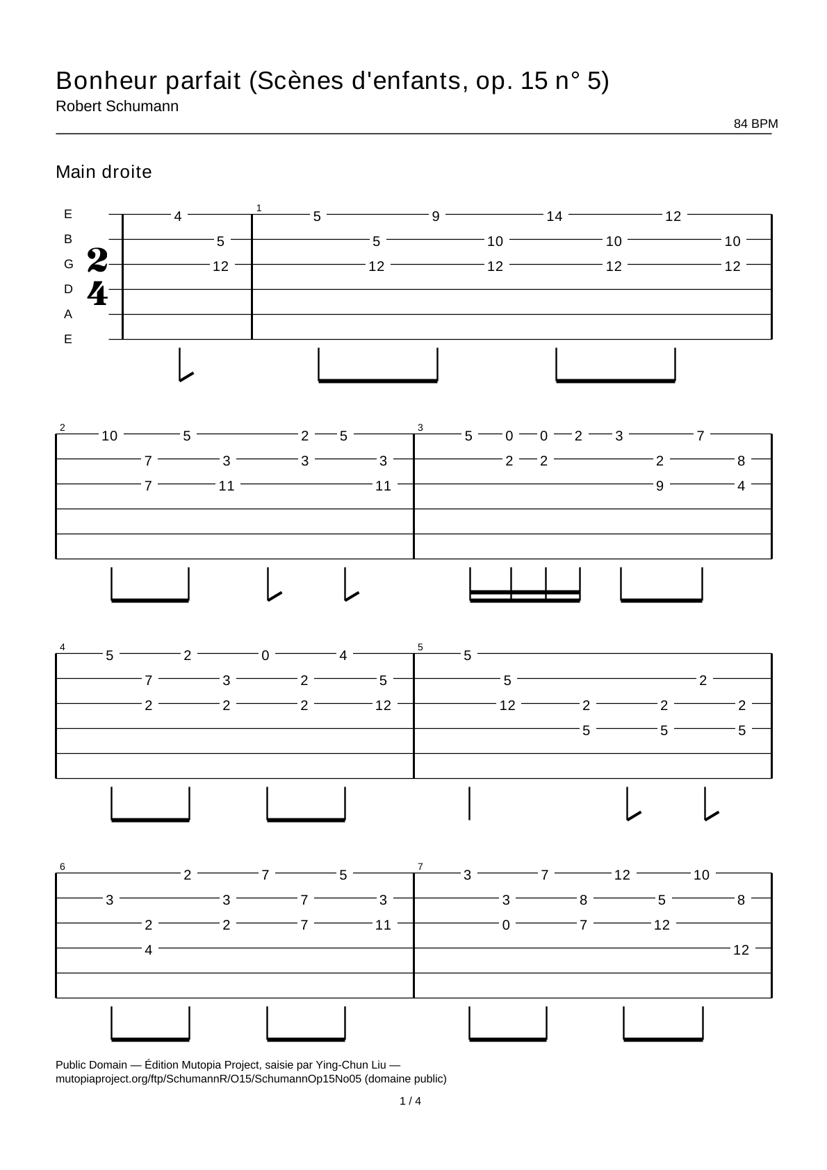 Perfect Happiness (Kinderszenen, Op. 15 No. 5) — Guitar Tab