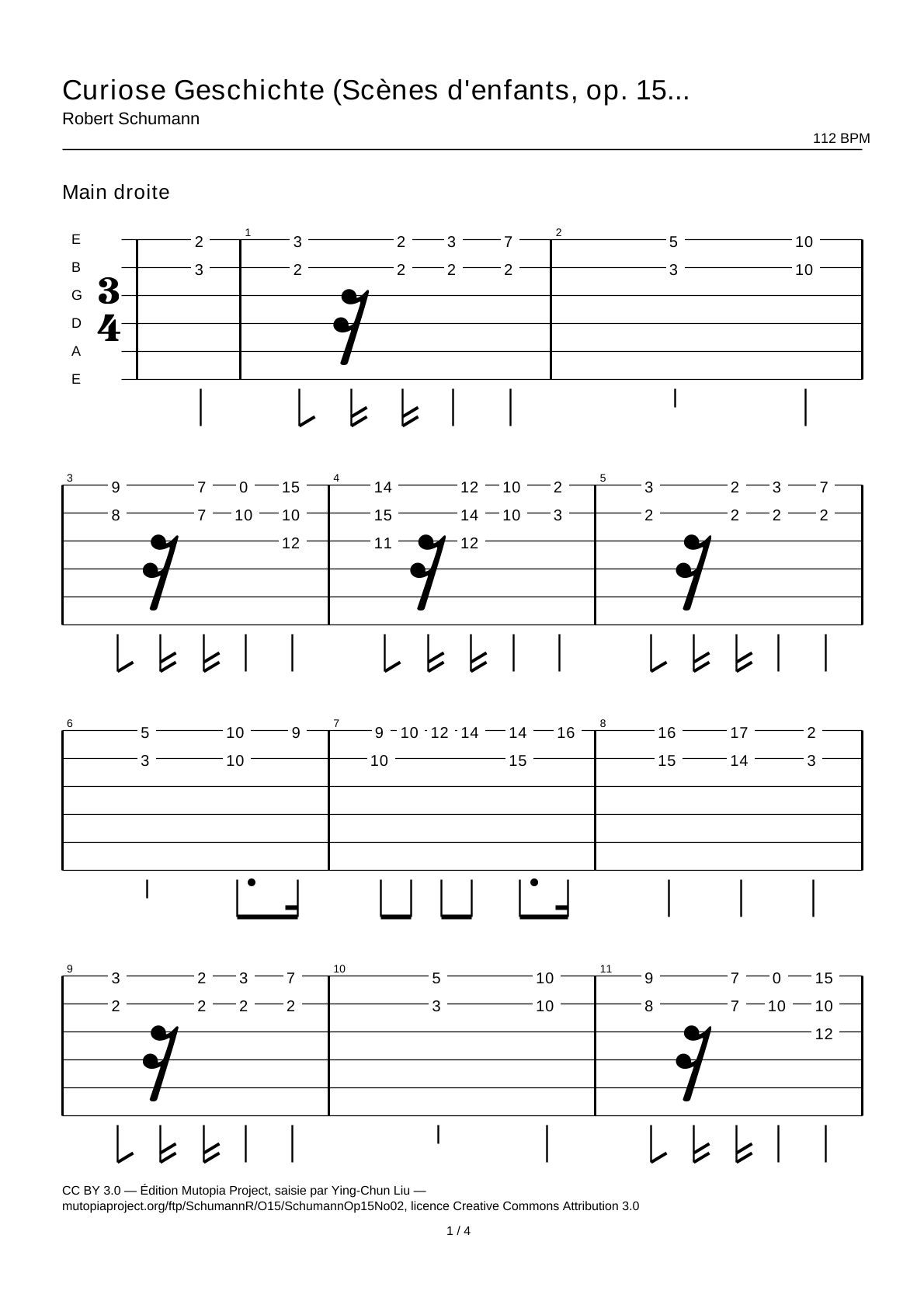 Curiose Geschichte (Kinderszenen, Op. 15 No. 2) — Guitar Tab