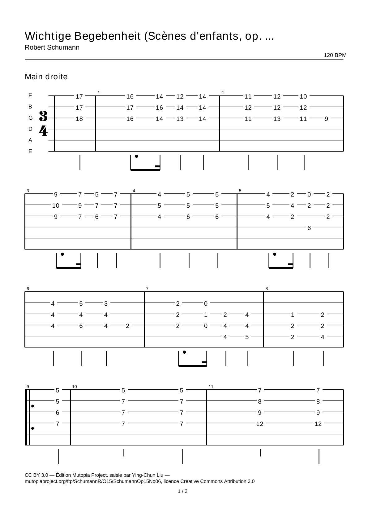 Wichtige Begebenheit (Kinderszenen, Op. 15 No. 6) — Guitar Tab