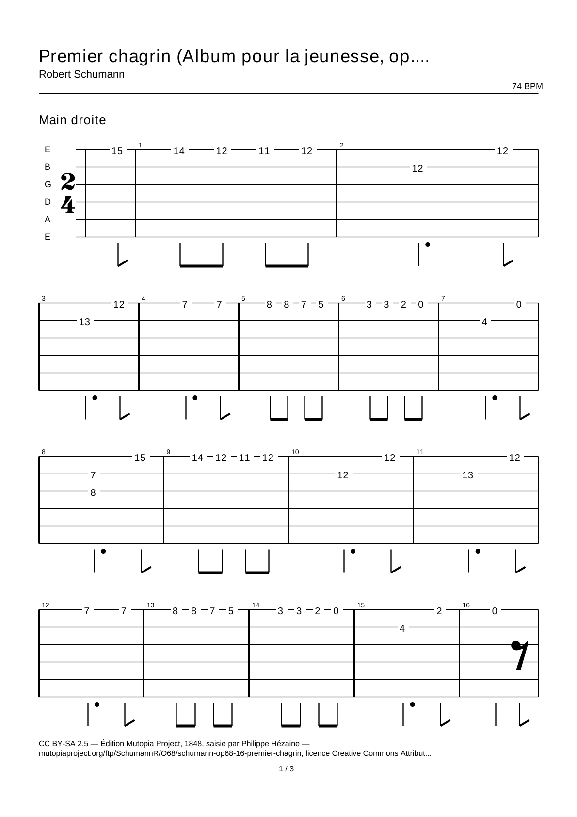 First Loss (Album for the Young, Op. 68 No. 16) — Guitar Tab