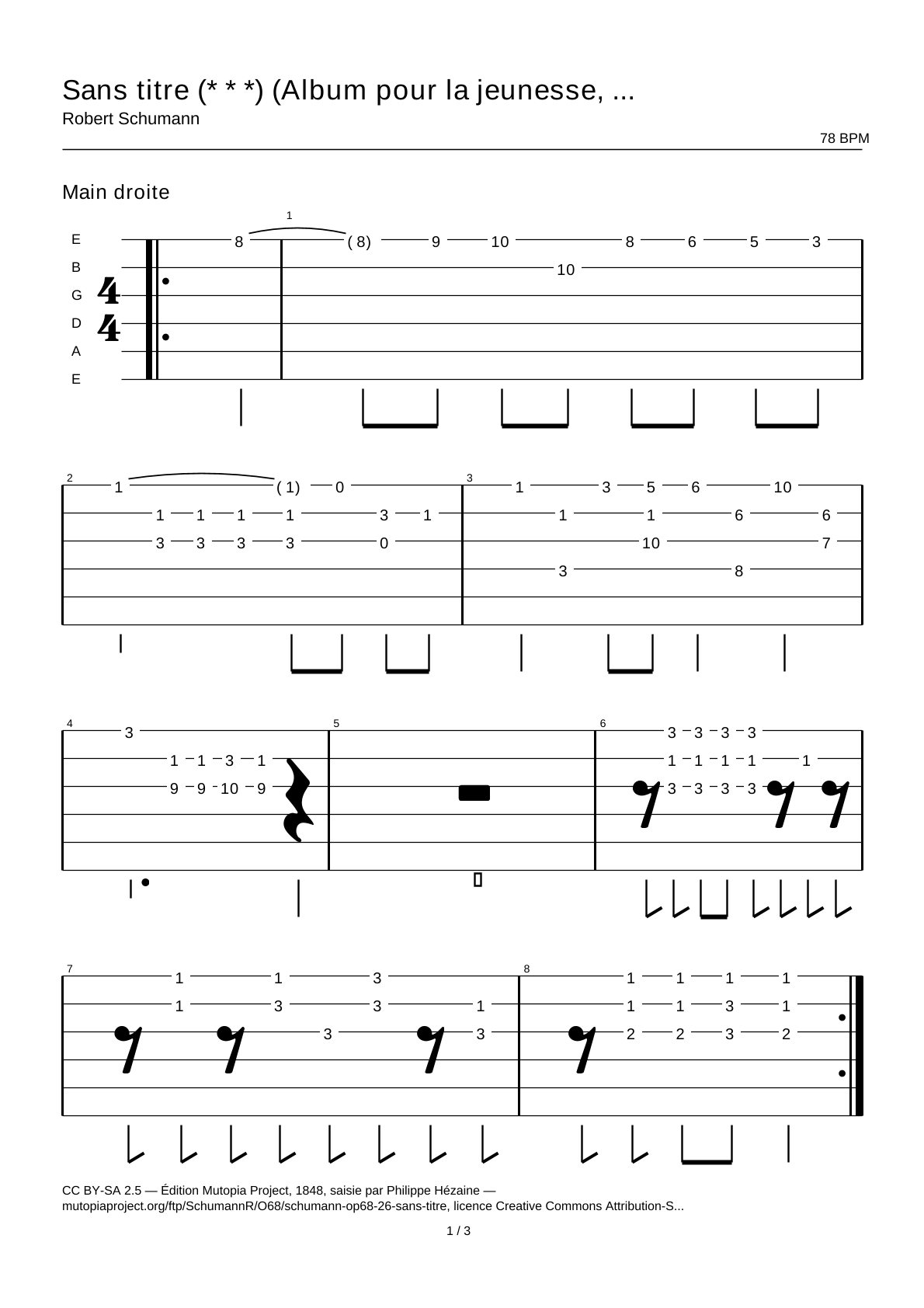 Untitled (* * *) (Album for the Young, Op. 68 No. 26) — Guitar Tab