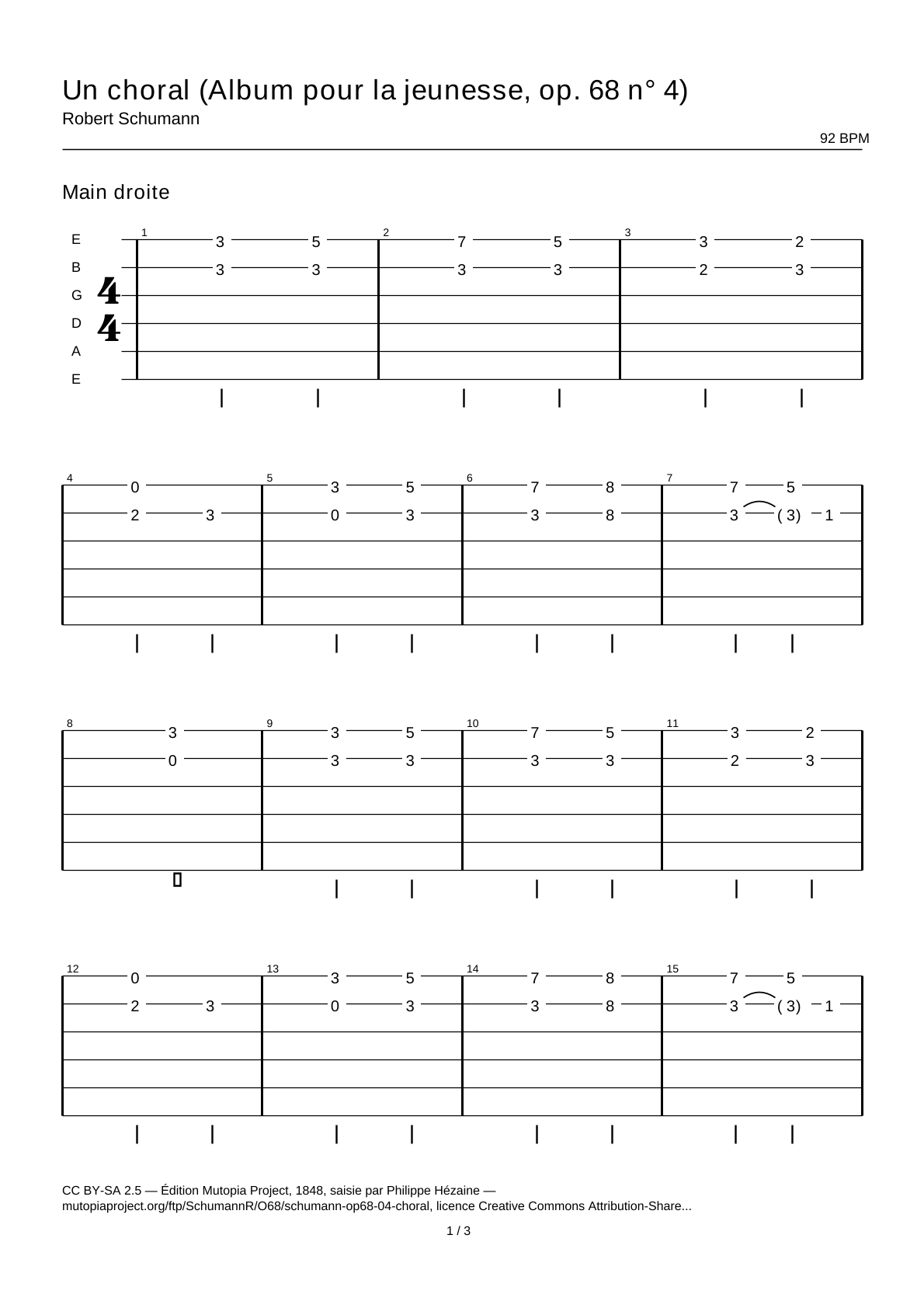 A Chorale (Album for the Young, Op. 68 No. 4) — Guitar Tab