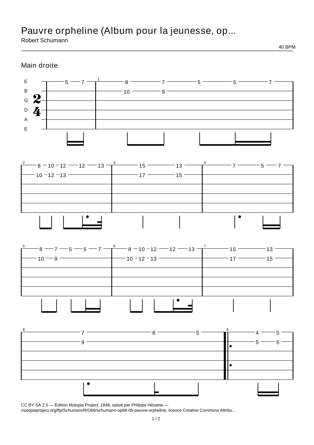 Poor Orphan (Album for the Young, Op. 68 No. 6) — Guitar Tab