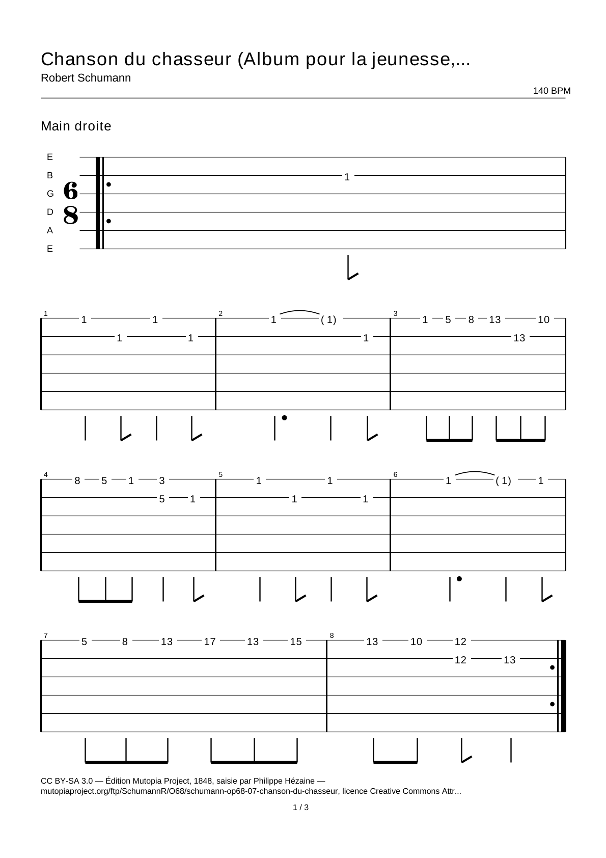 Hunting Song (Album for the Young, Op. 68 No. 7) — Guitar Tab