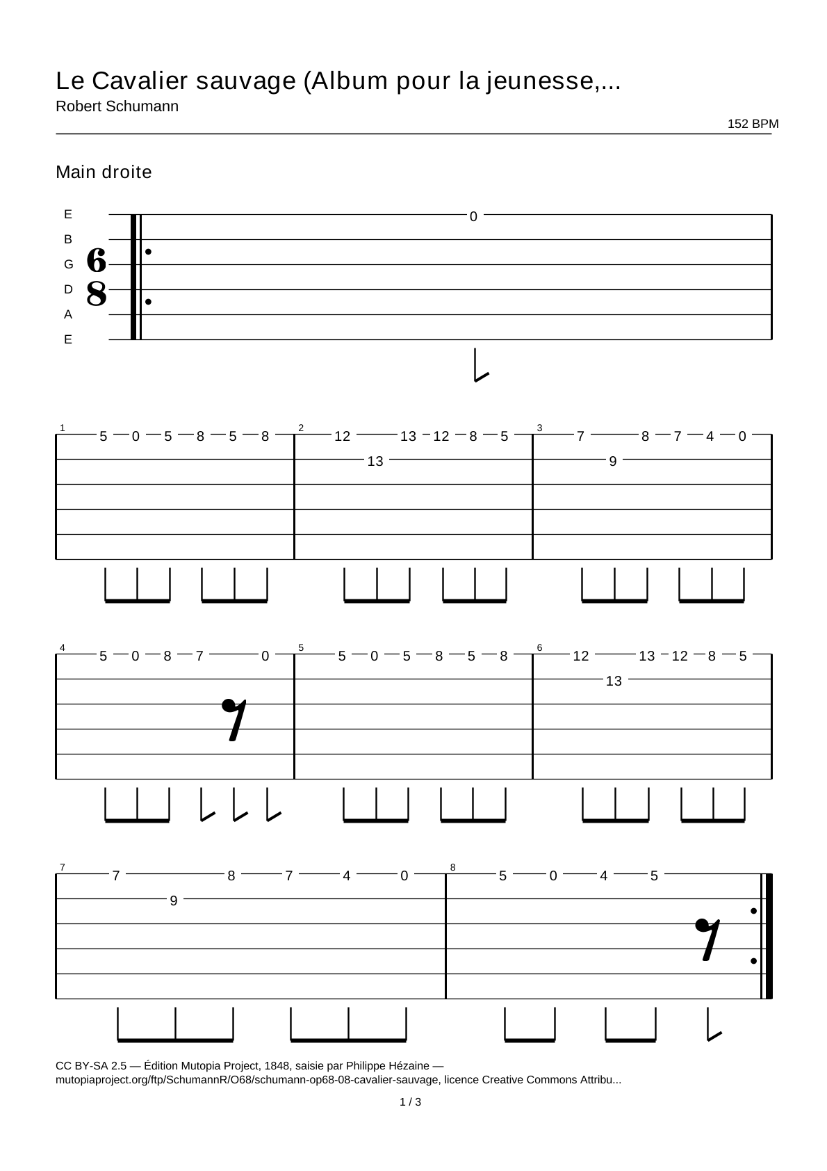 The Wild Rider (Album for the Young, Op. 68 No. 8) — Guitar Tab