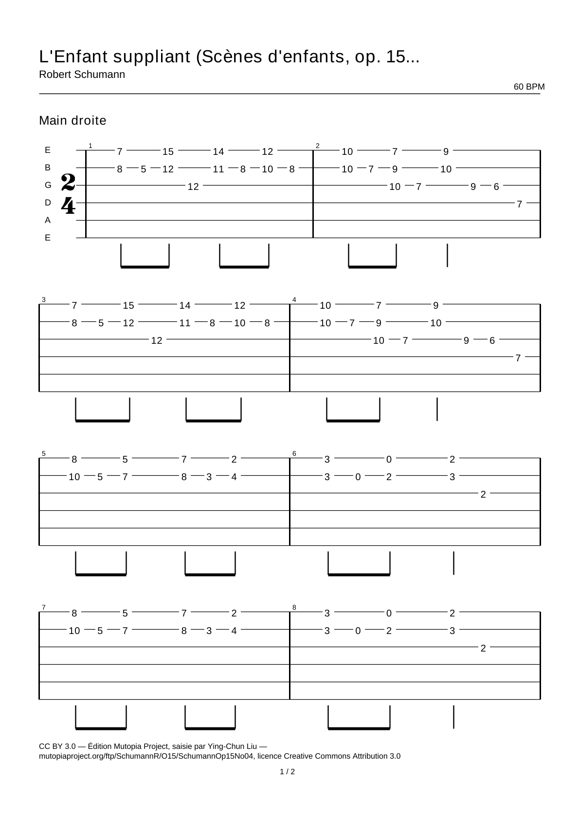 Pleading Child (Kinderszenen, Op. 15 No. 4) — Guitar Tab
