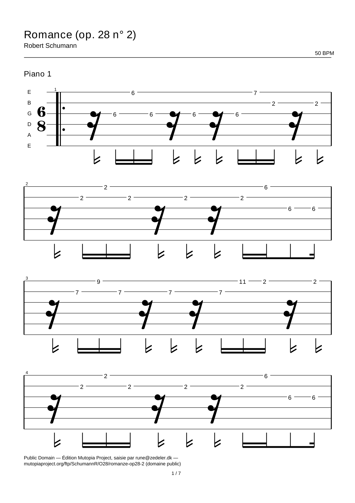 Romanza (op. 28 n.º 2) — Tablatura de guitarra