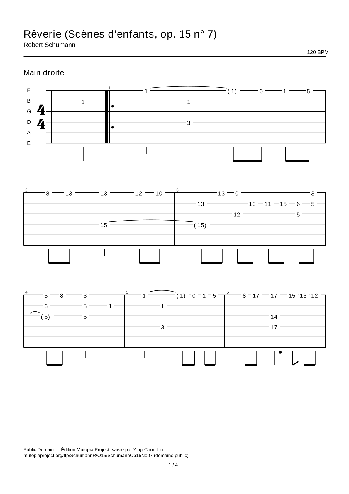 Träumerei (Kinderszenen, Op. 15 No. 7) — Guitar Tab