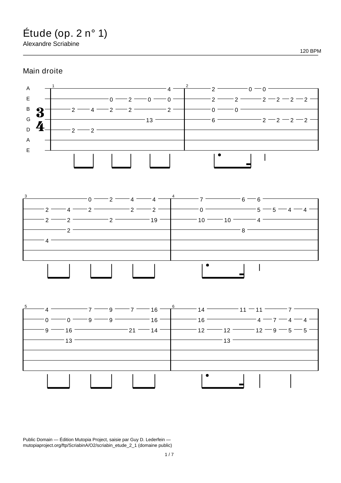 Étude (Op. 2 No. 1) — Guitar Tab