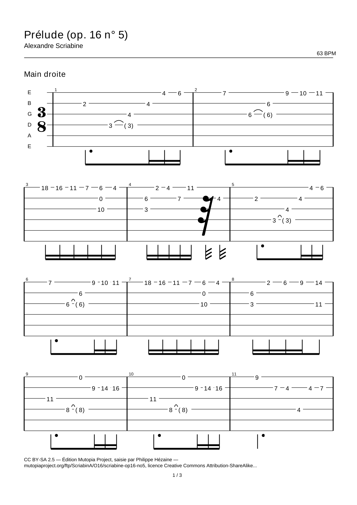 Prélude (op. 16 n° 5) — Tablature guitare