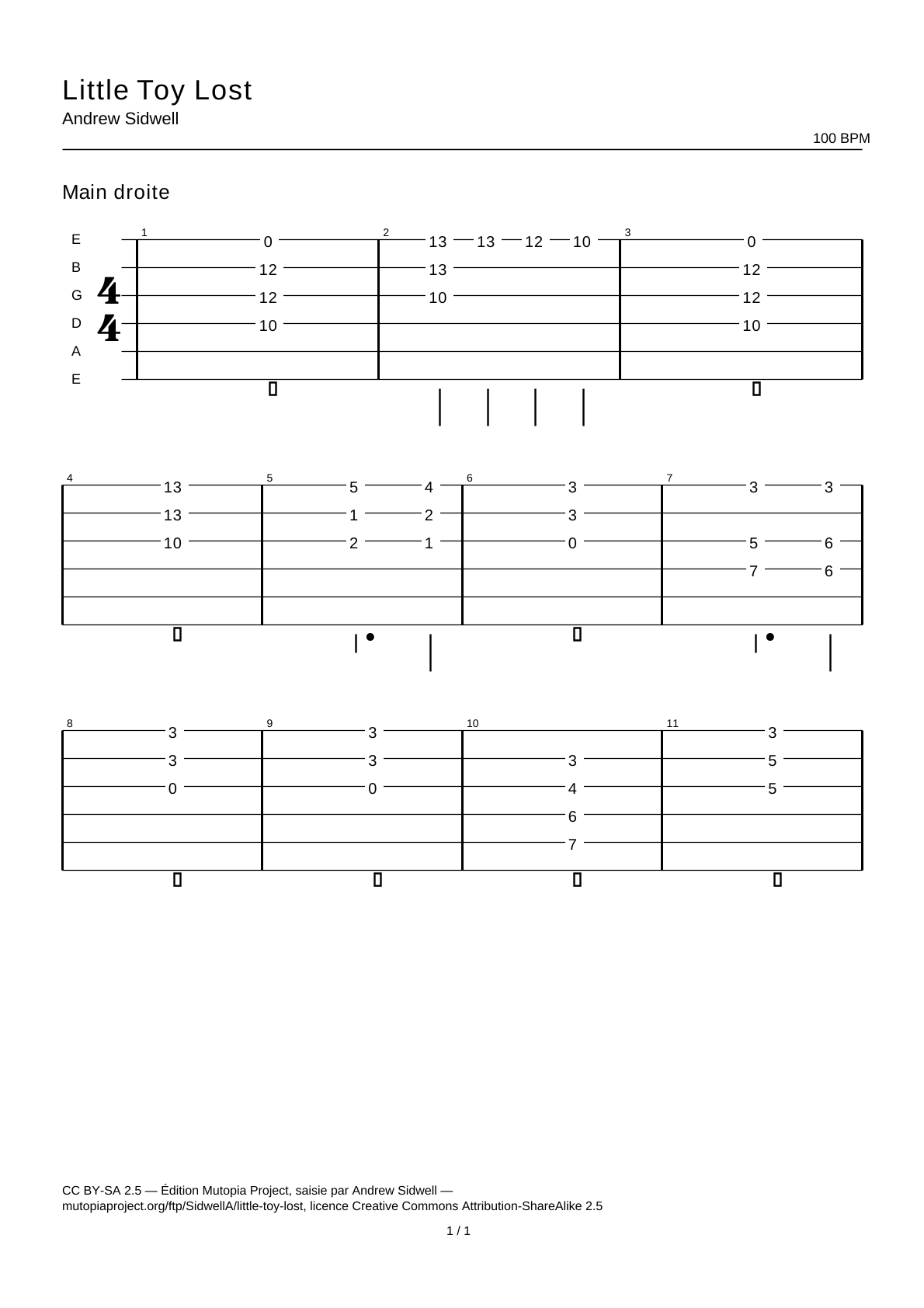 Little Toy Lost — Guitar Tab