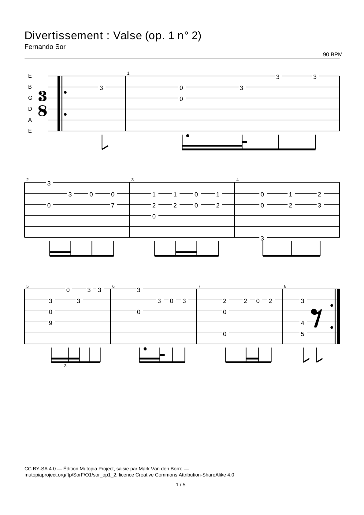 Divertimento: Waltz (Op. 1 No. 2) — Guitar Tab