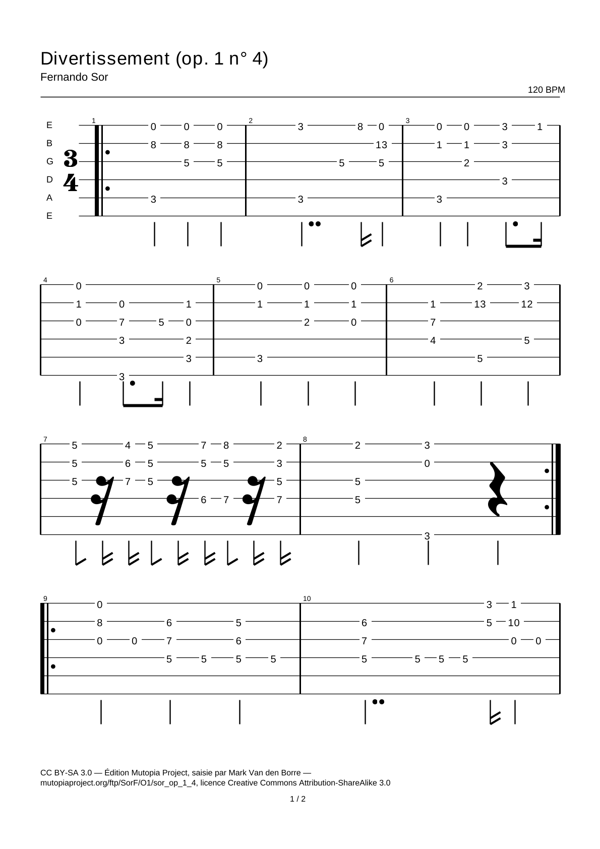 Divertimento (Op. 1 No. 4) — Guitar Tab