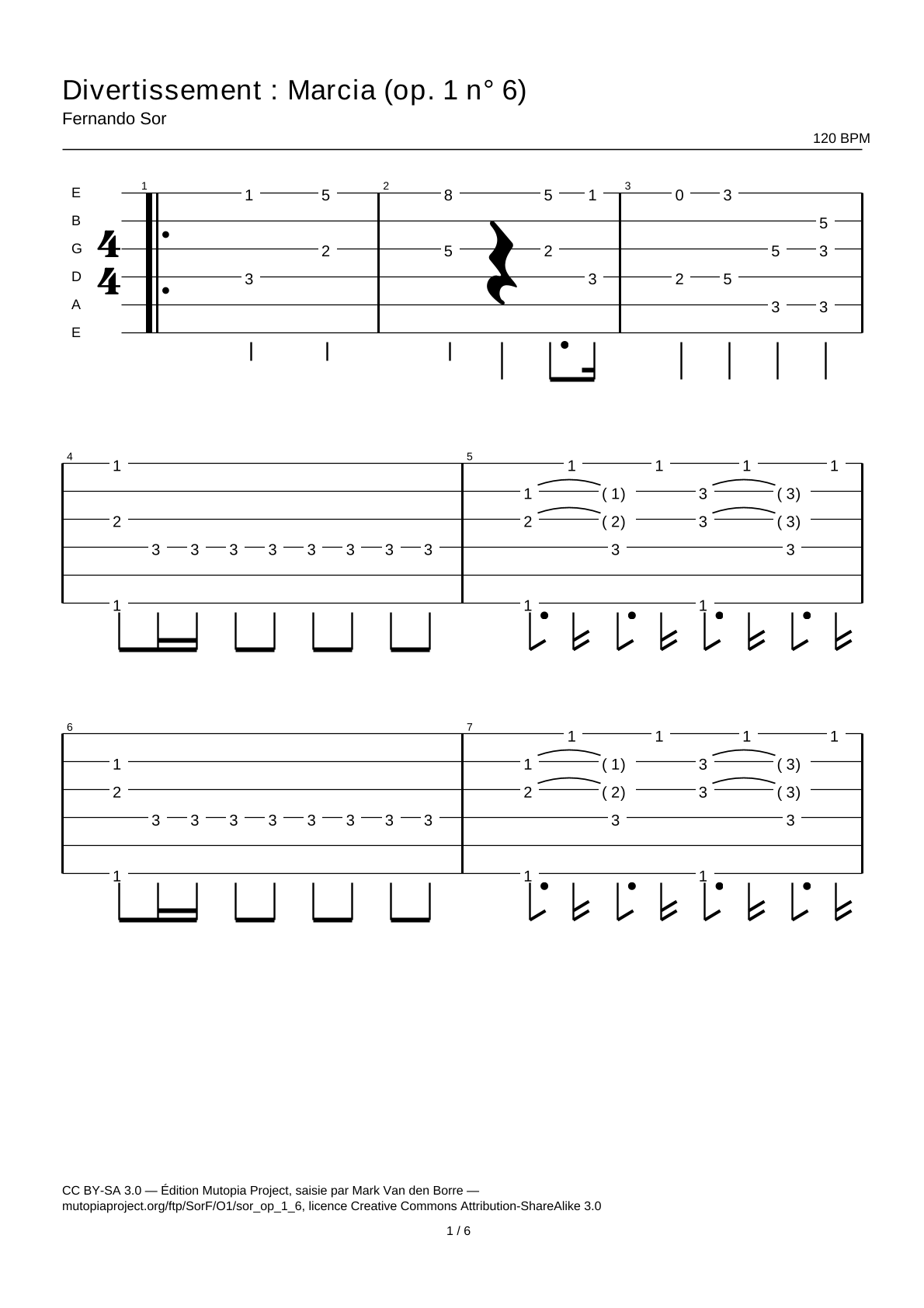 Divertissement: Marcia (Op. 1 No. 6) — Guitar Tab