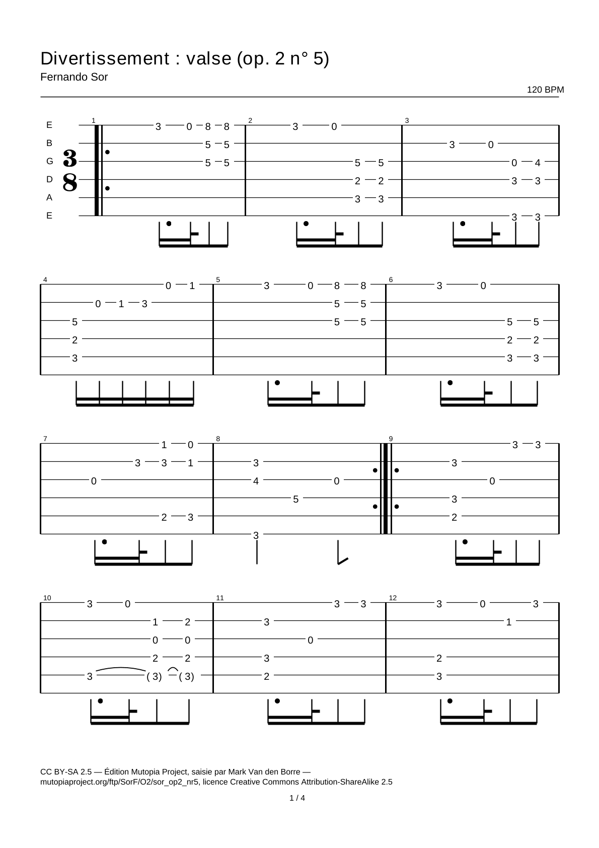 Divertimento: Waltz (Op. 2 No. 5) — Guitar Tab
