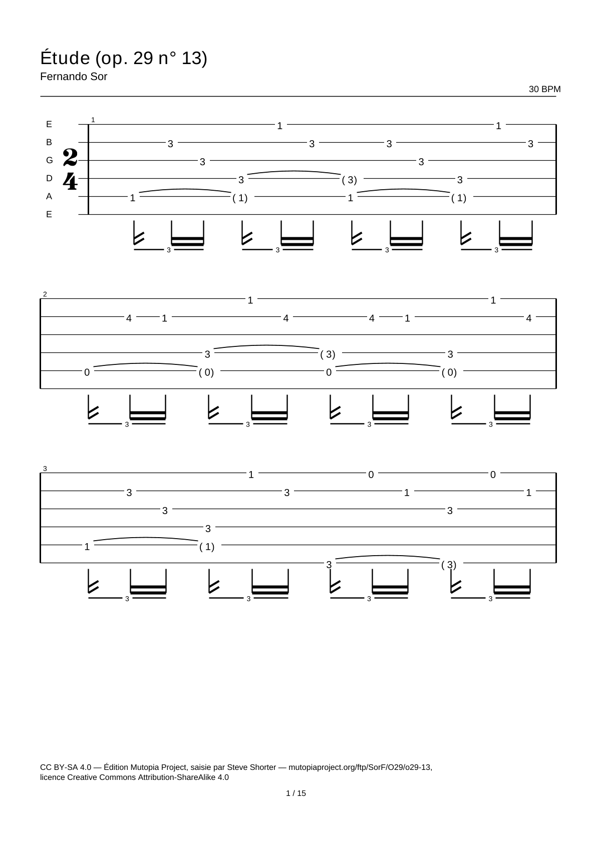 Study (Op. 29 No. 13) — Guitar Tab