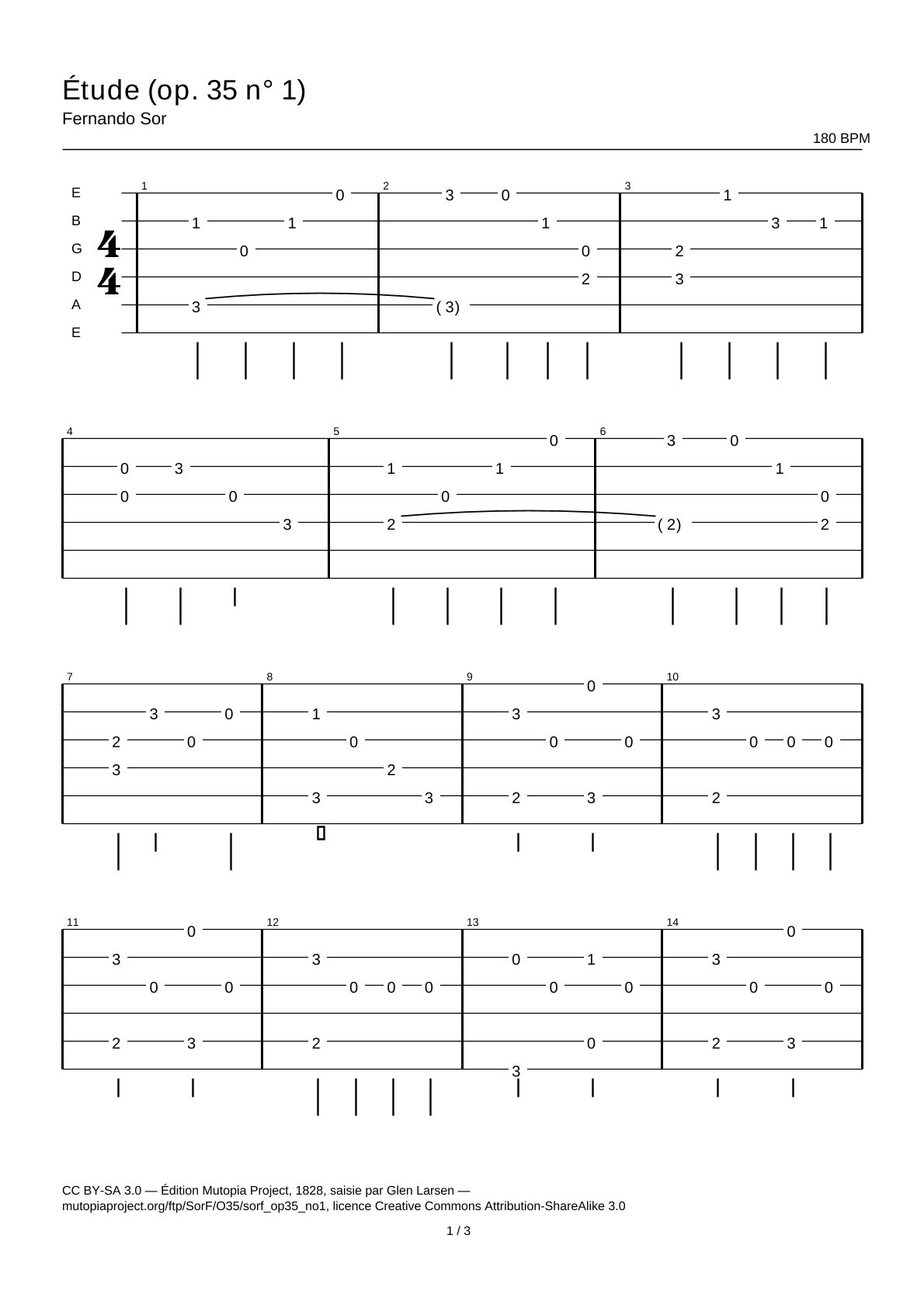 Study (Op. 35 No. 1) — Guitar Tab