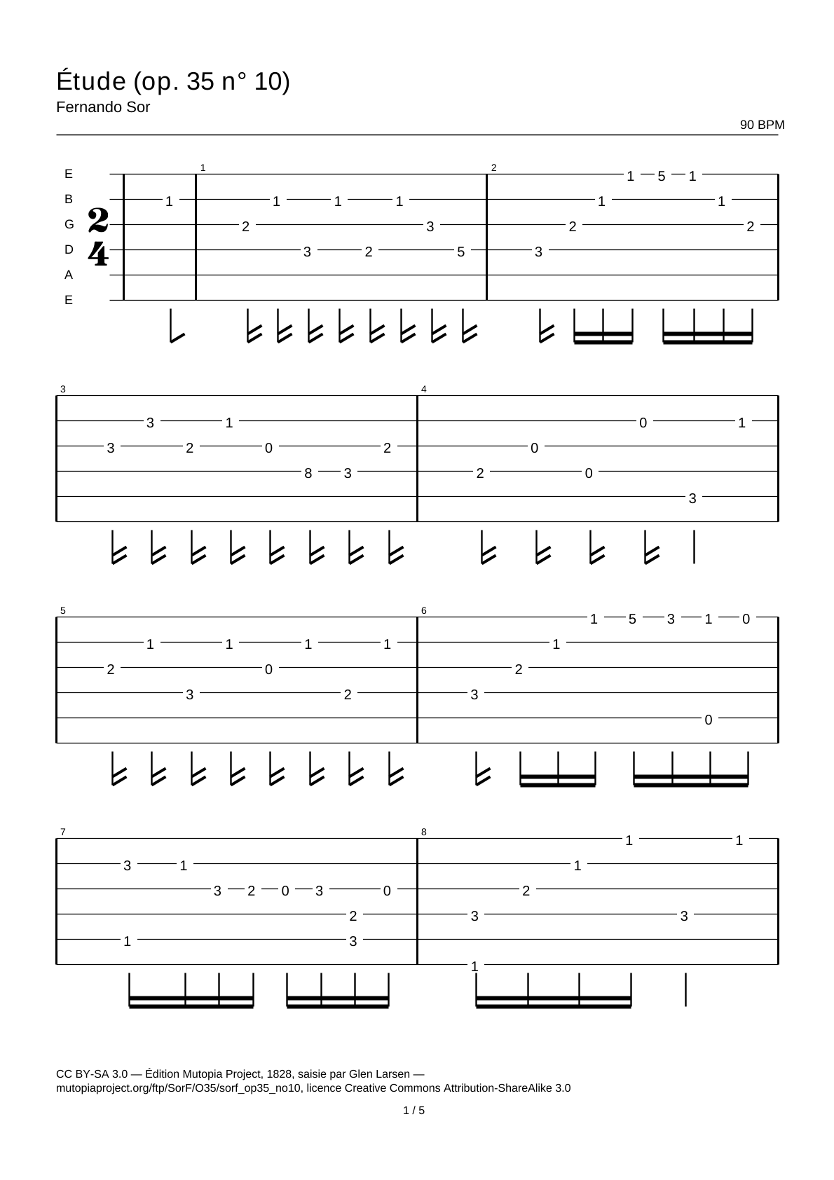 Study (Op. 35 No. 10) — Guitar Tab