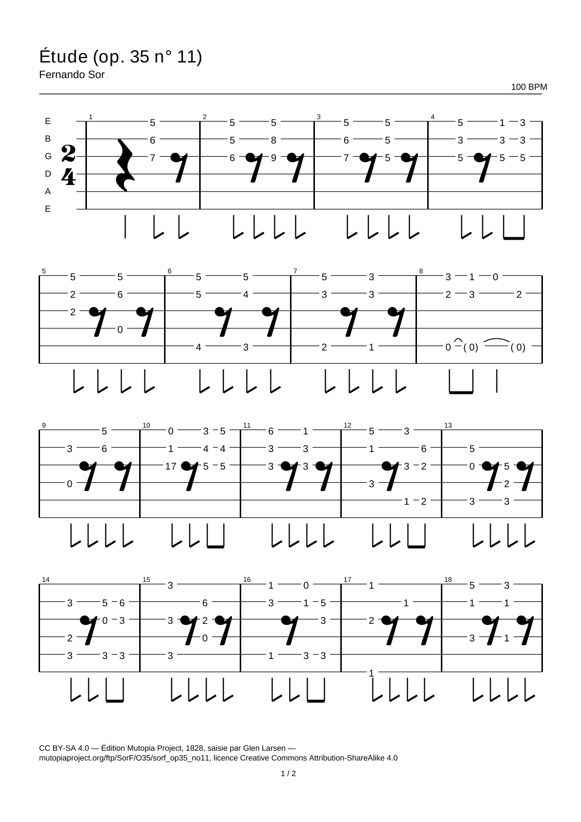 Study (Op. 35 No. 11) — Guitar Tab