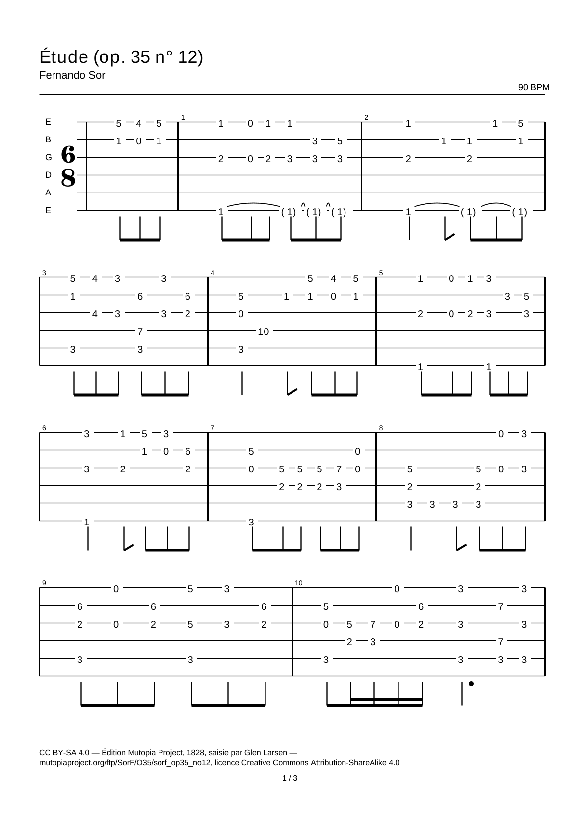 Study (Op. 35 No. 12) — Guitar Tab