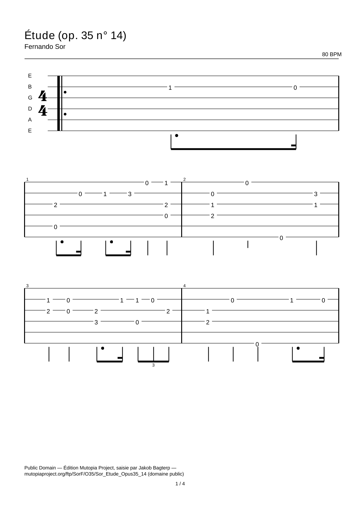 Study (Op. 35 No. 14) — Guitar Tab