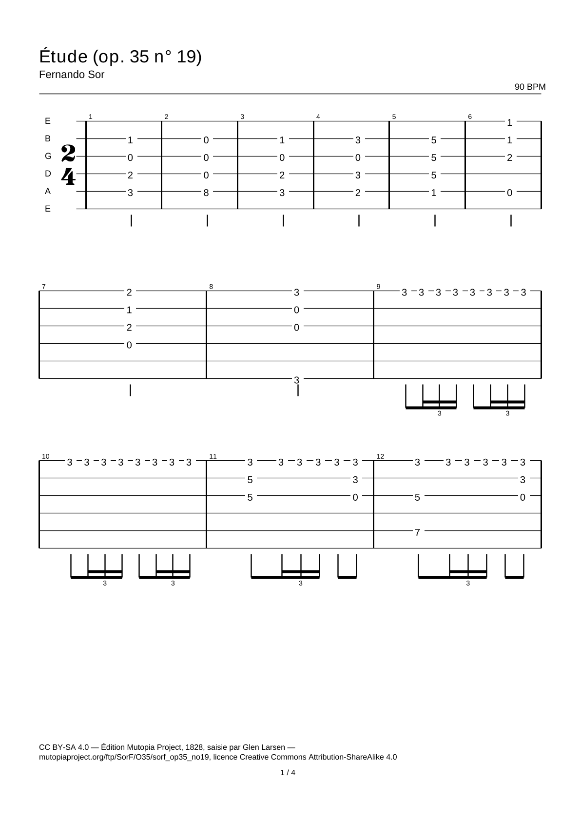 Study (Op. 35 No. 19) — Guitar Tab