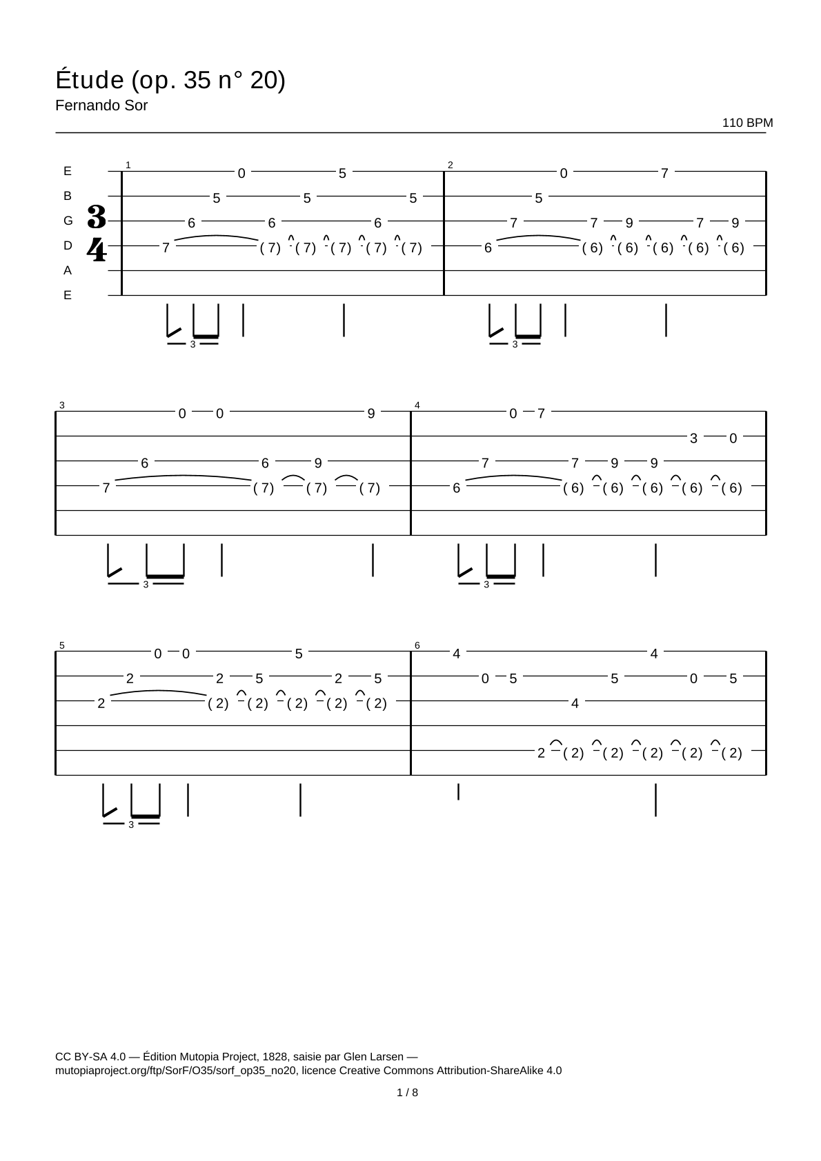 Study (Op. 35 No. 20) — Guitar Tab