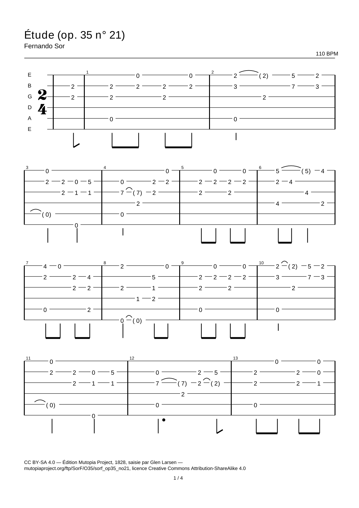 Study (Op. 35 No. 21) — Guitar Tab