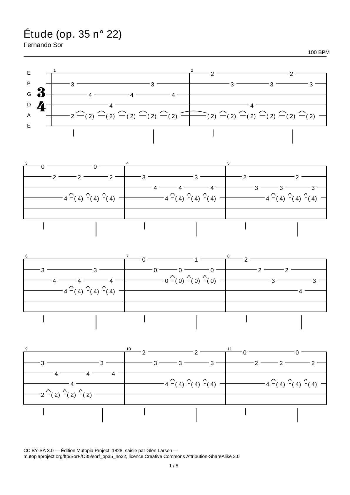 Study (Op. 35 No. 22) — Guitar Tab