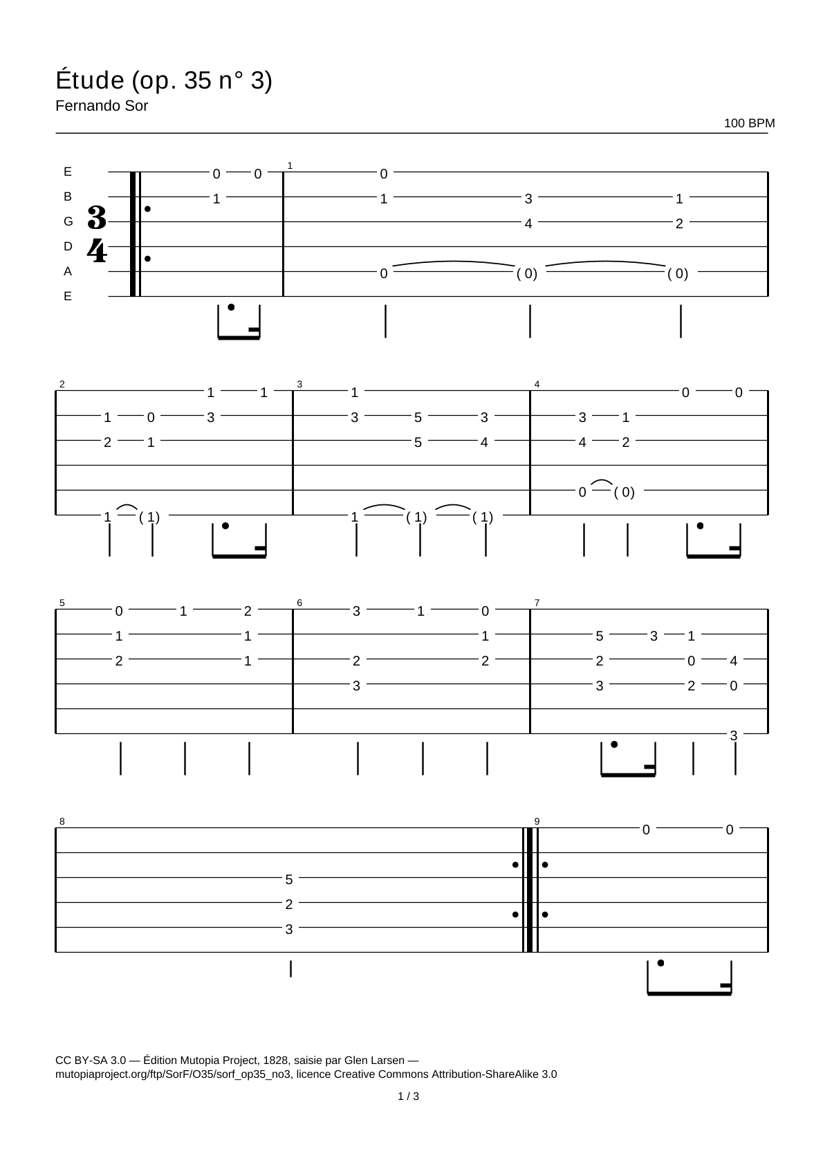 Study (Op. 35 No. 3) — Guitar Tab