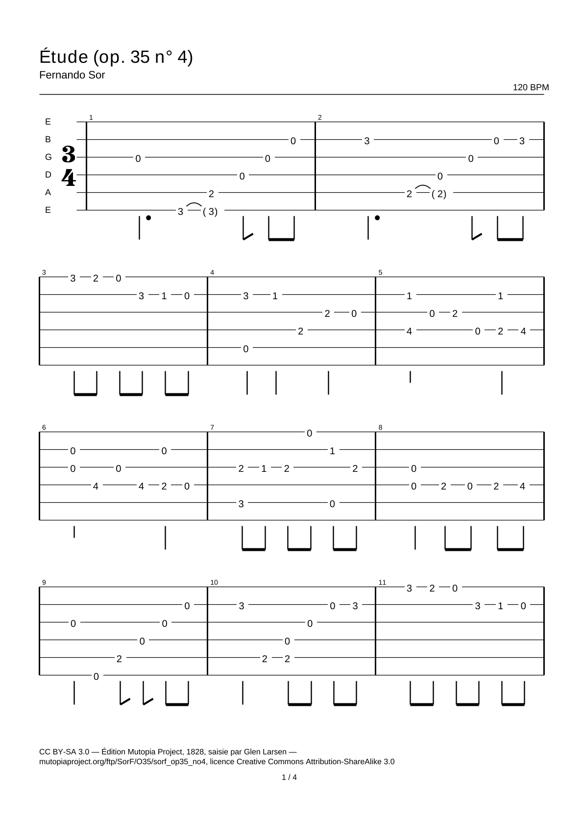 Study (Op. 35 No. 4) — Guitar Tab