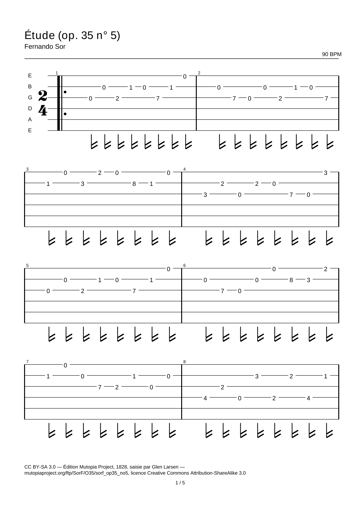 Study (Op. 35 No. 5) — Guitar Tab