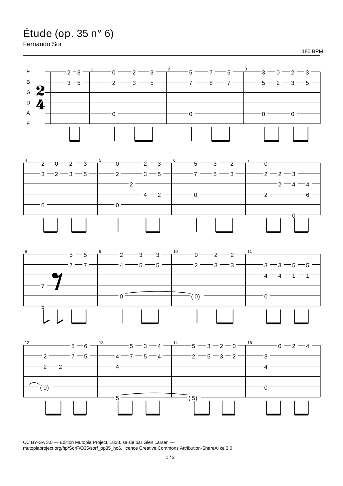Study (Op. 35 No. 6) — Guitar Tab