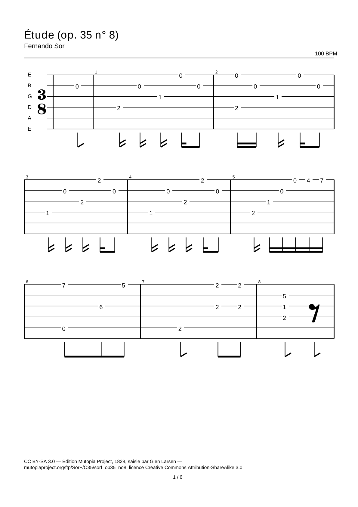 Study (Op. 35 No. 8) — Guitar Tab