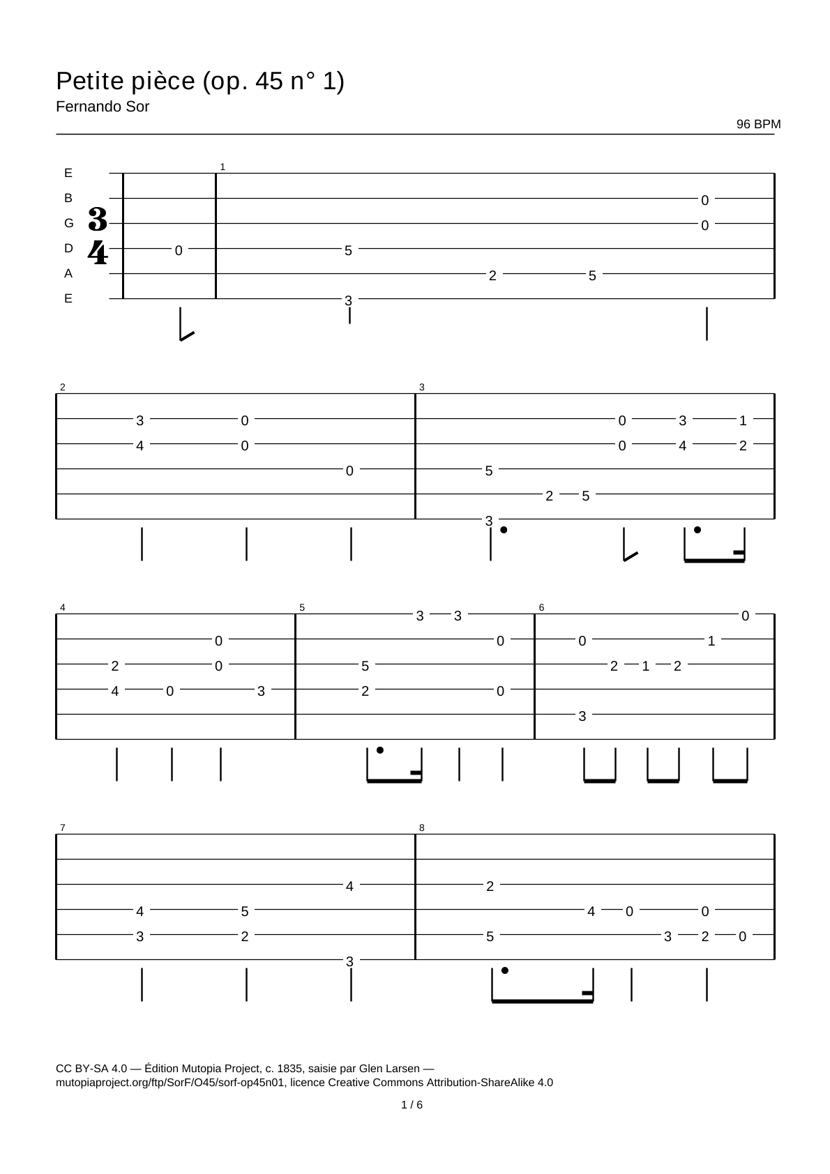 Petite pièce (Op. 45 No. 1) — Guitar Tab