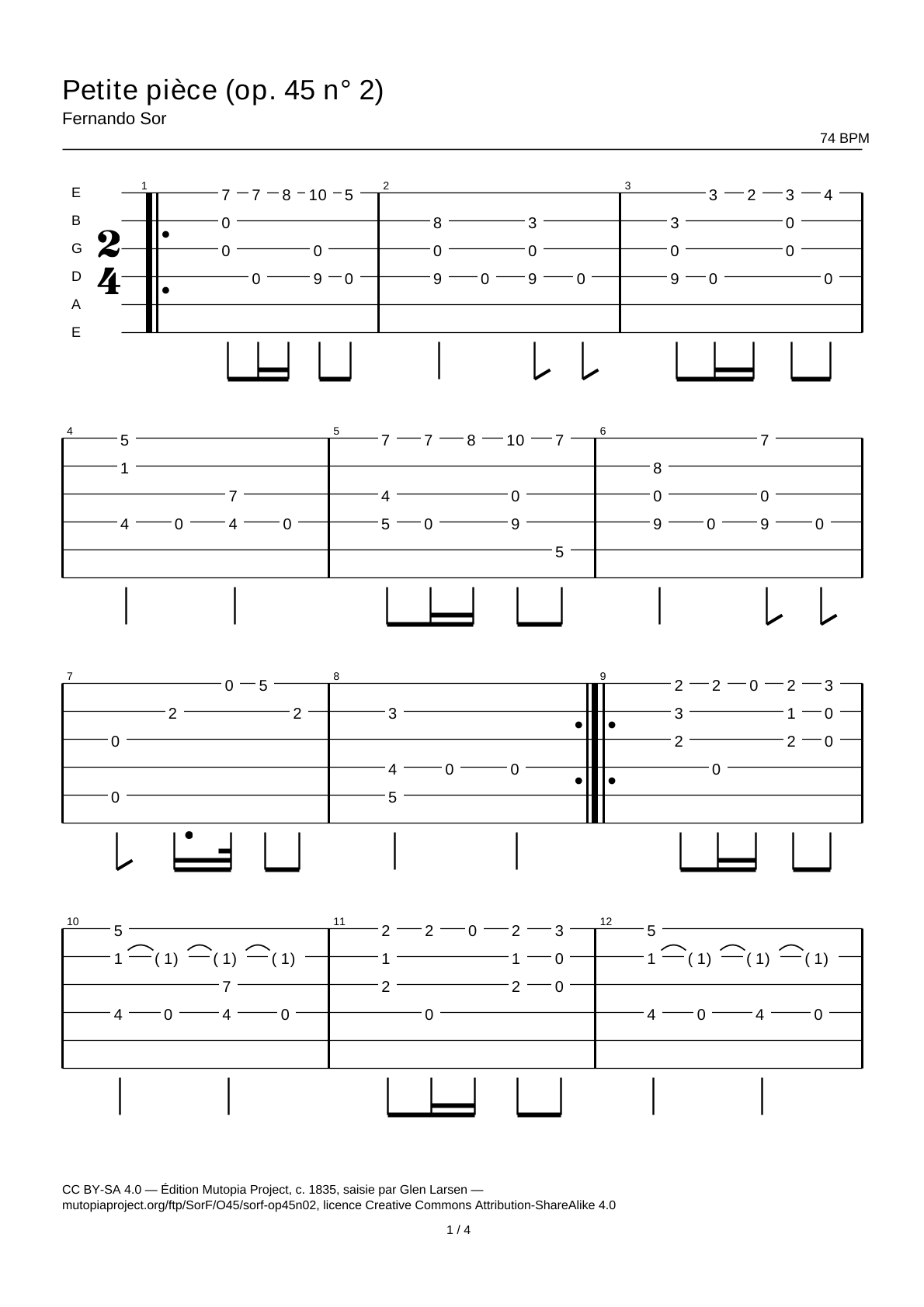 Petite pièce (Op. 45 No. 2) — Guitar Tab