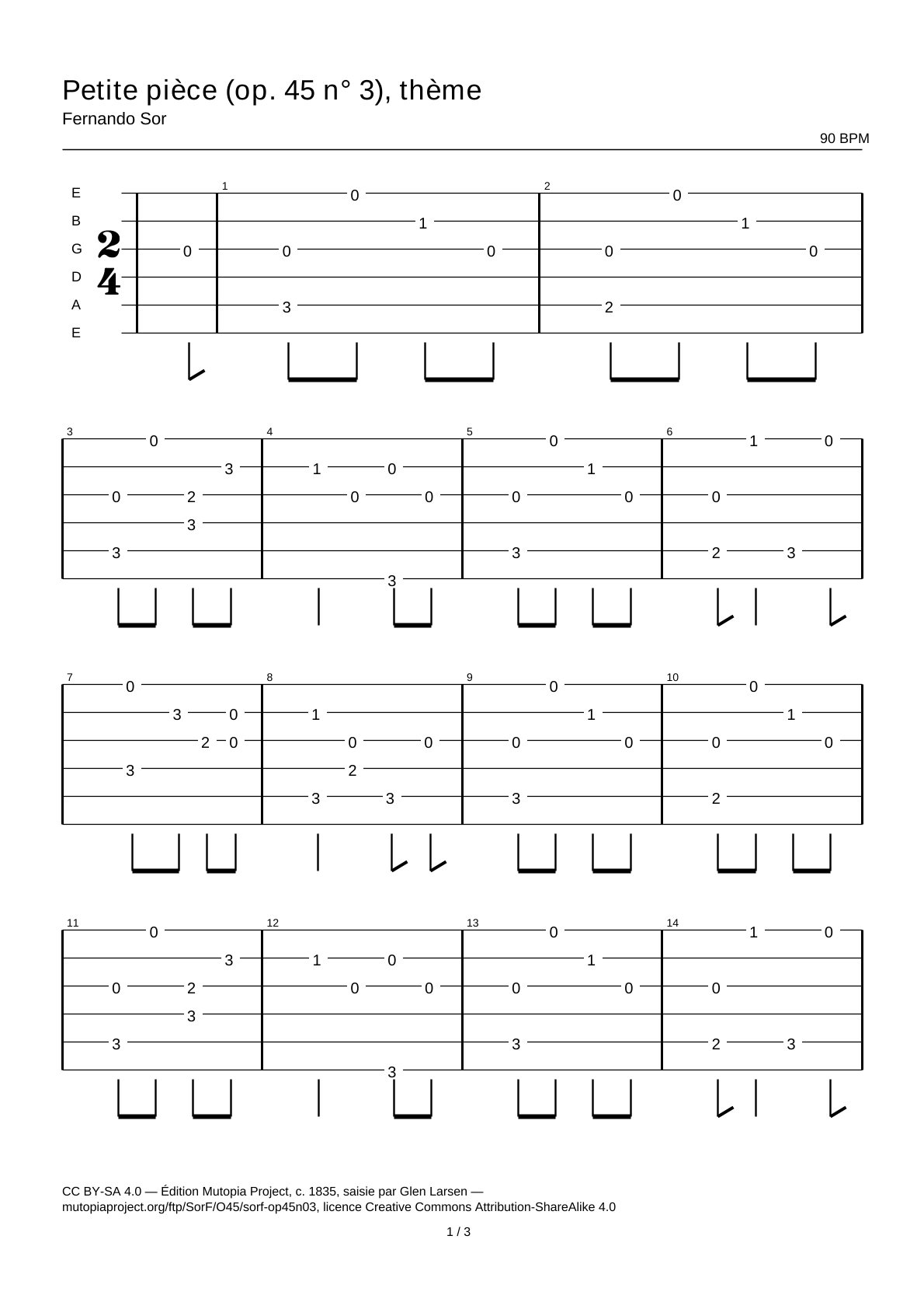 Petite pièce (Op. 45 No. 3), theme — Guitar Tab