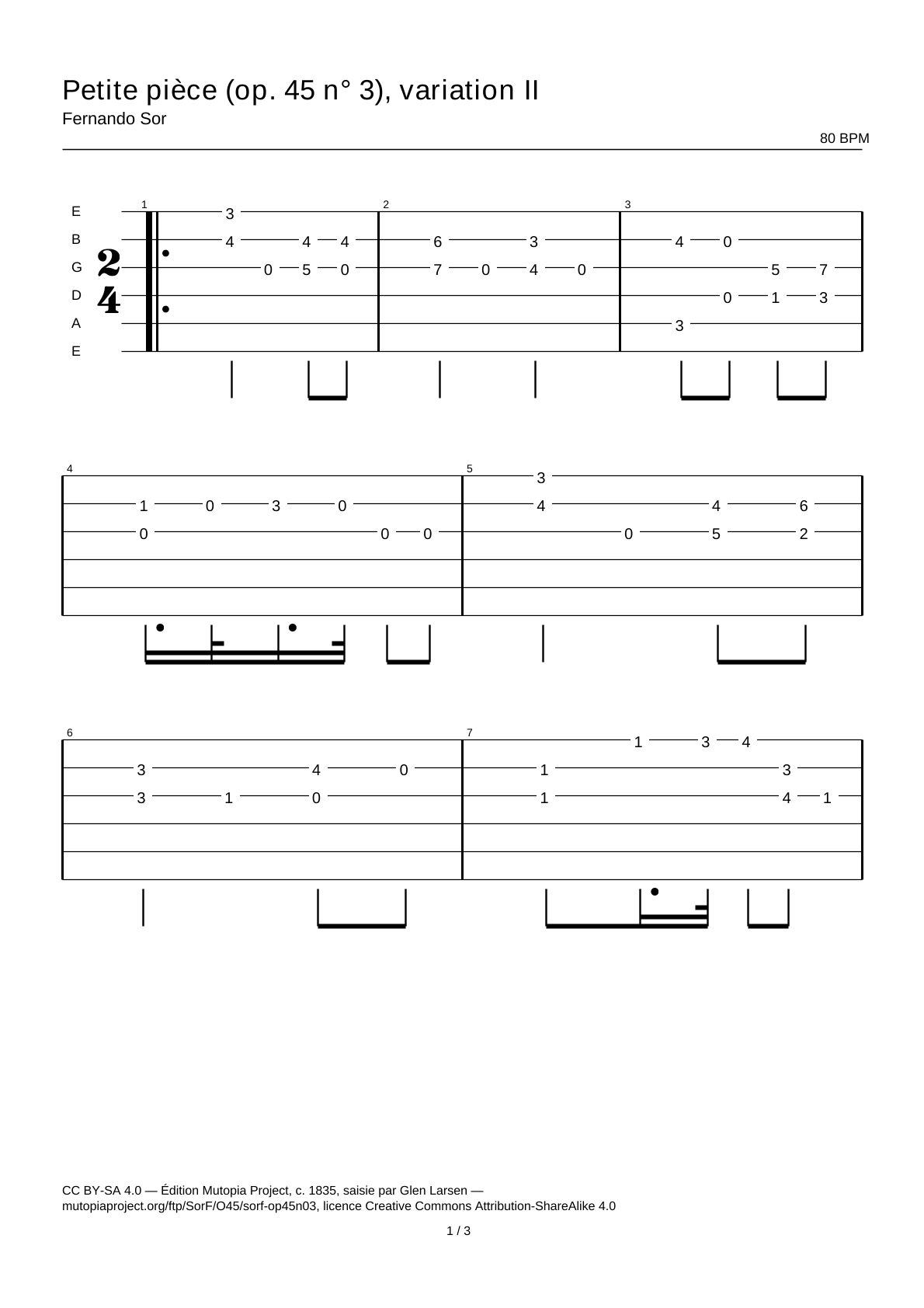Petite pièce (Op. 45 No. 3), variation II — Guitar Tab