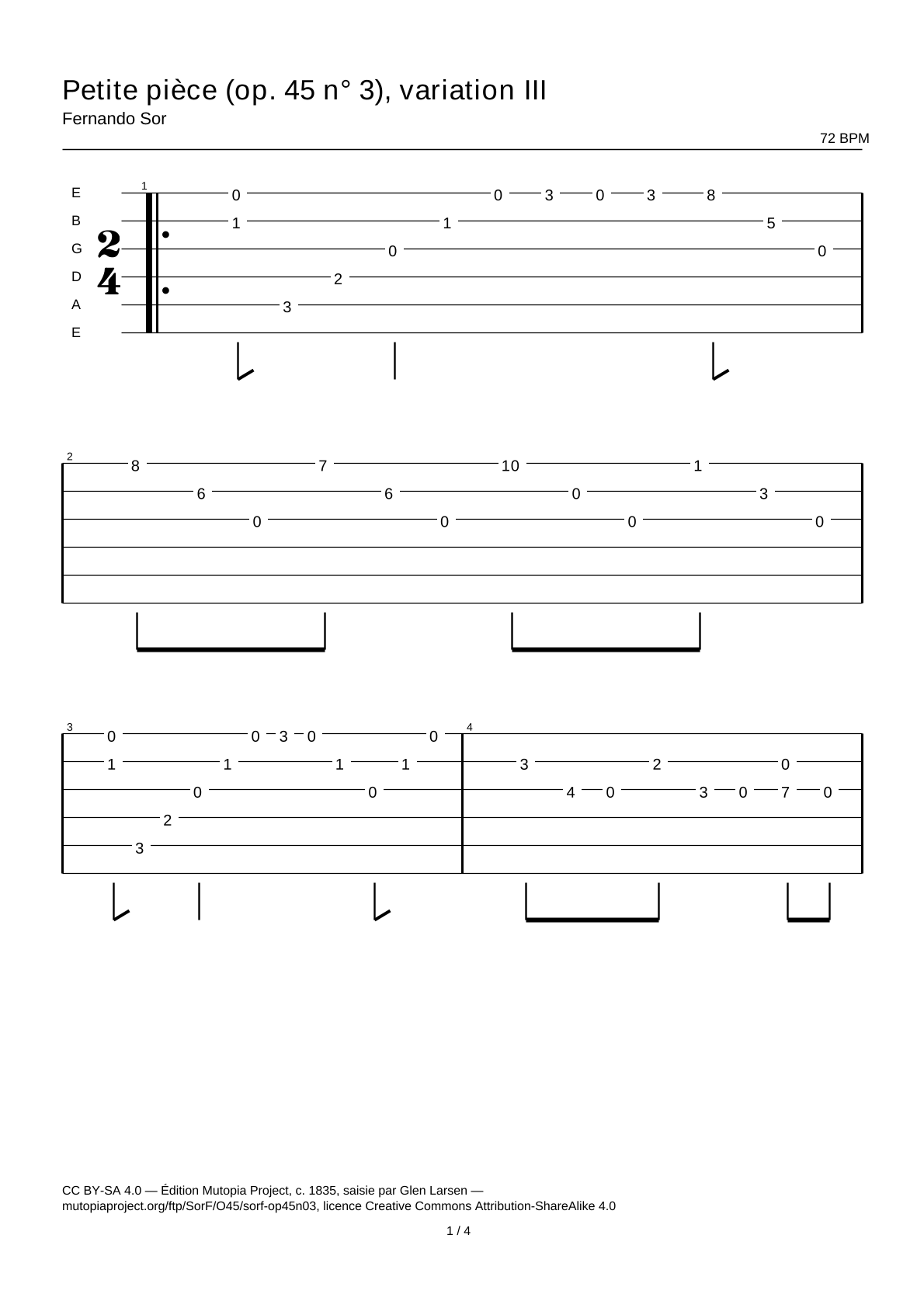 Petite pièce (Op. 45 No. 3), variation III — Guitar Tab
