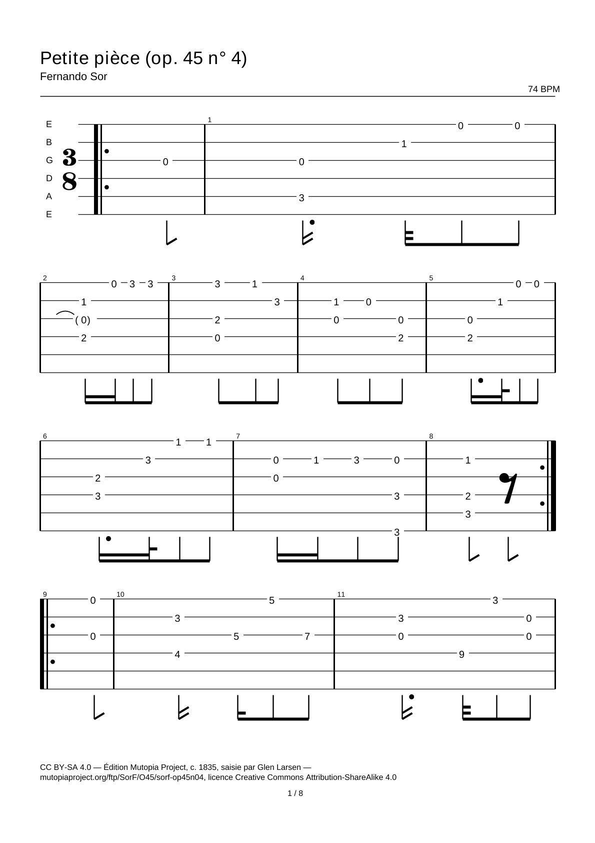 Petite pièce (Op. 45 No. 4) — Guitar Tab